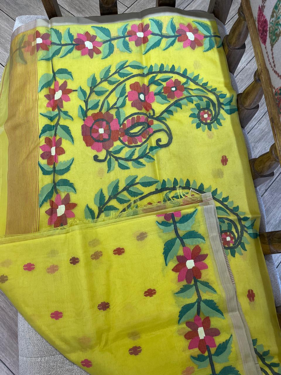 Swarnalata: Yellow Handwoven Muslin Jamdani
