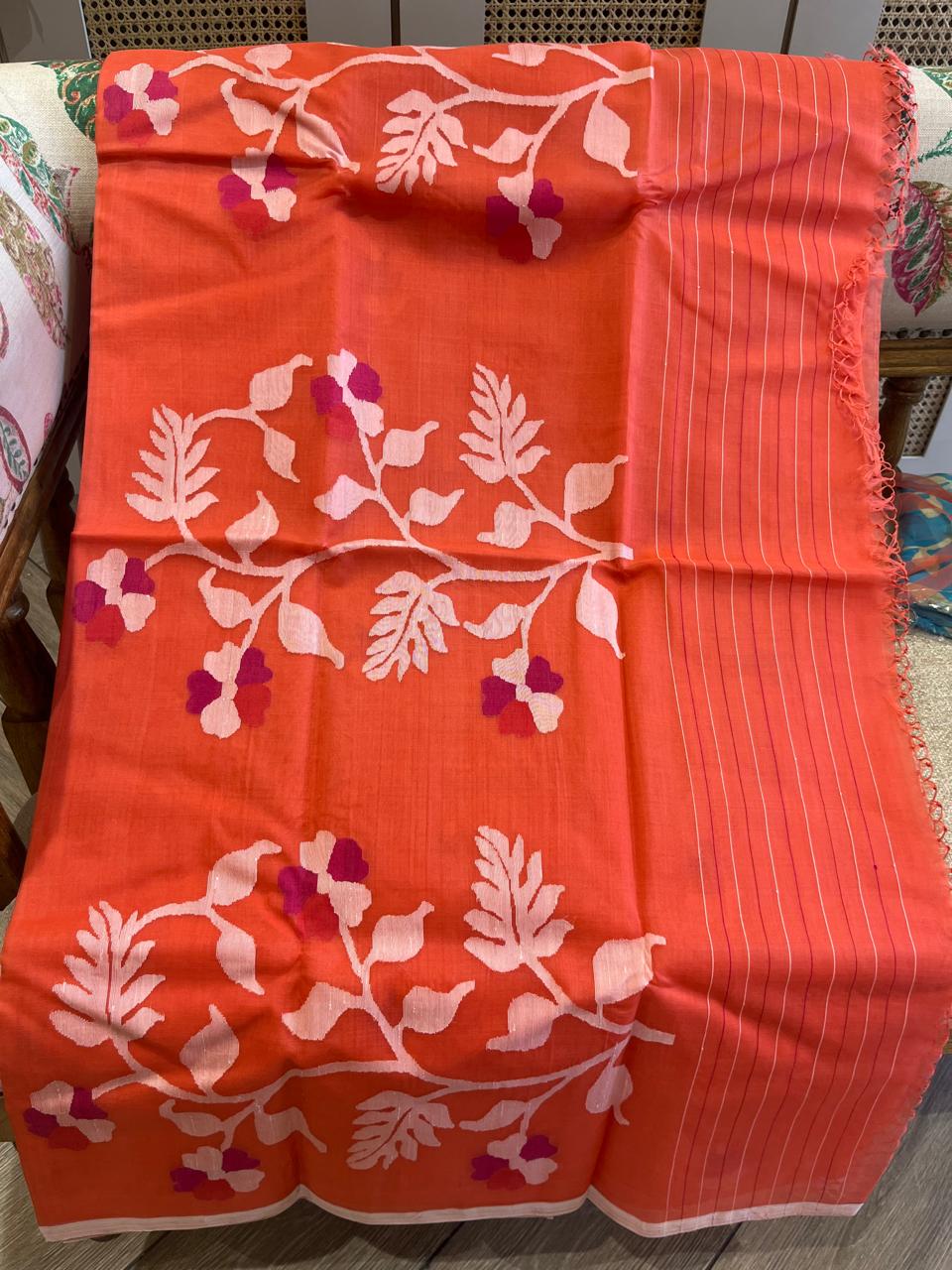 Prabala: Coral Muslin Handwoven Jamdani