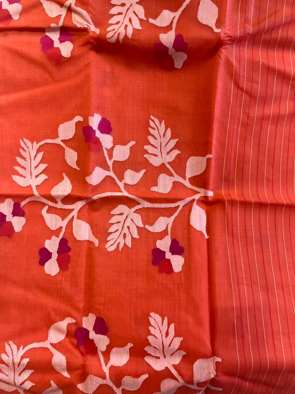 Prabala: Coral Muslin Handwoven Jamdani