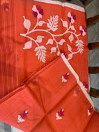 Prabala: Coral Muslin Handwoven Jamdani
