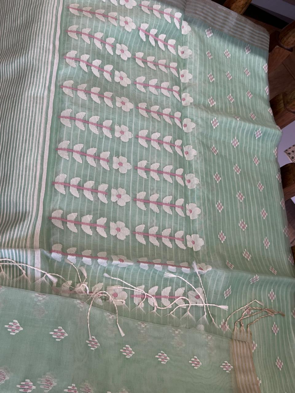 Tarulata: Sage Mist Handwoven Jamdani
