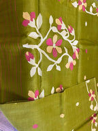Falguni: Mehendi Green Handwoven Jamdani