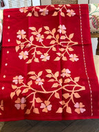Sindoora: Crimson Handwoven Muslin Jamdani