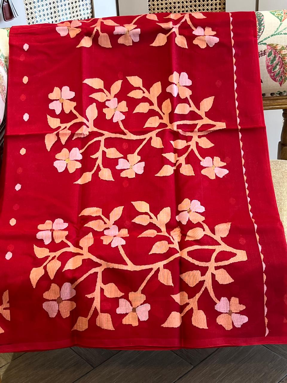 Sindoora: Crimson Handwoven Muslin Jamdani