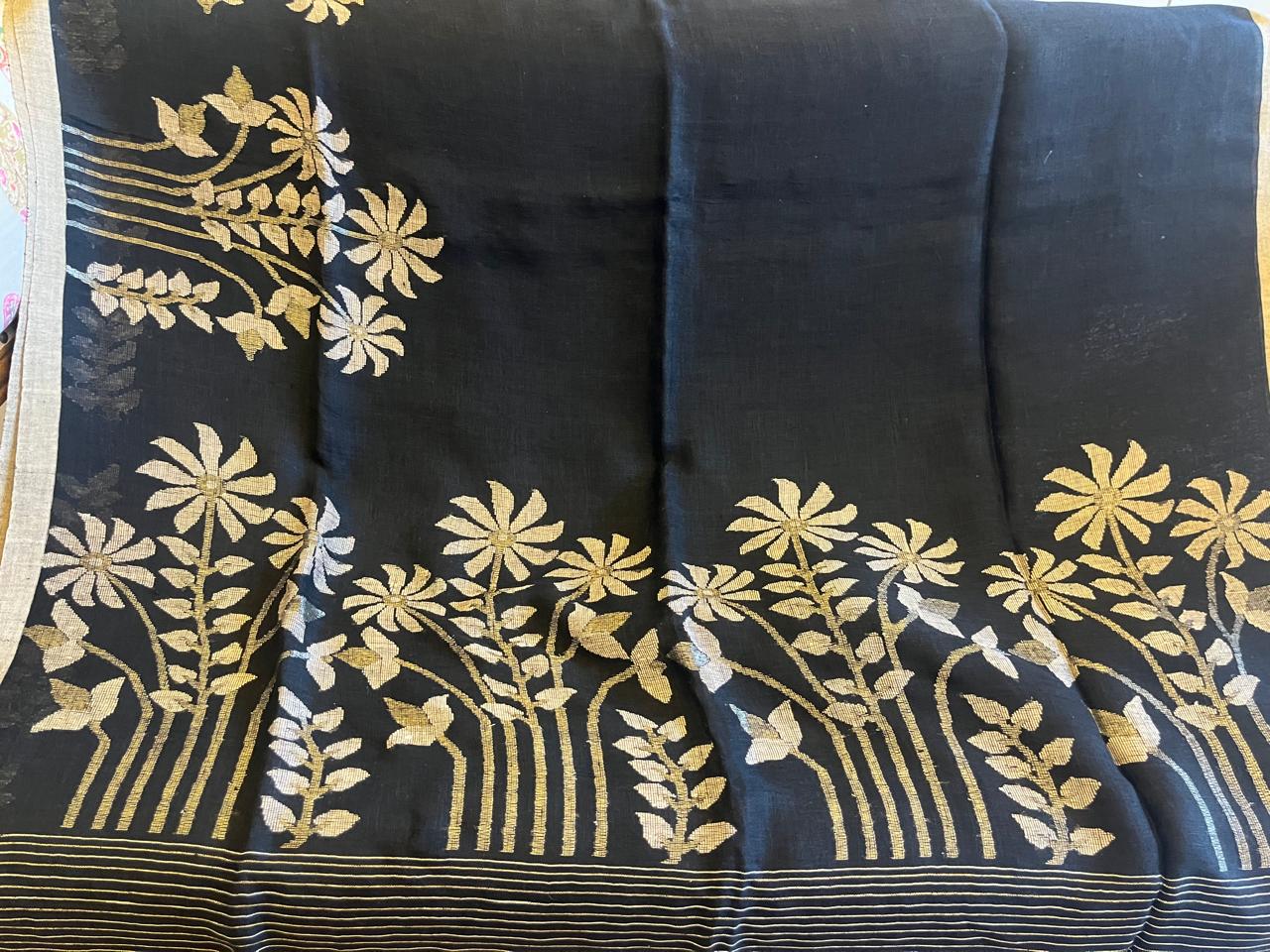 Sumalini: Resplendent Black Linen Jamdani