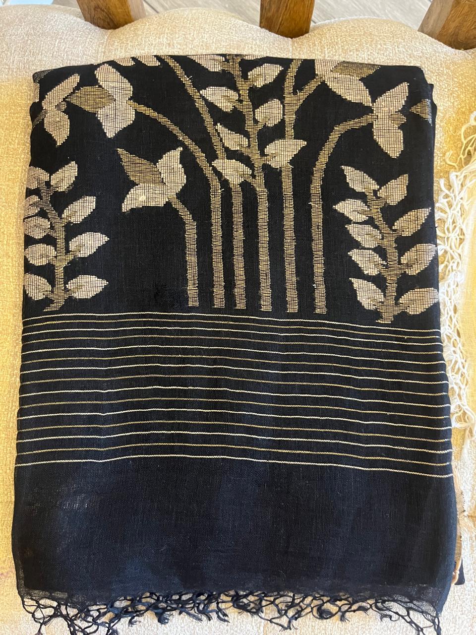 Sumalini: Resplendent Black Linen Jamdani