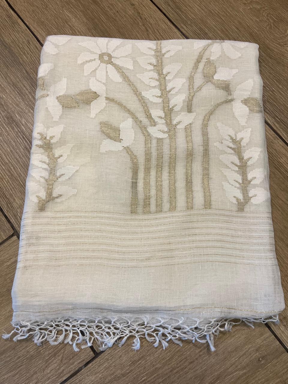 Bela: Regal Ivory Linen Handwoven Jamdani