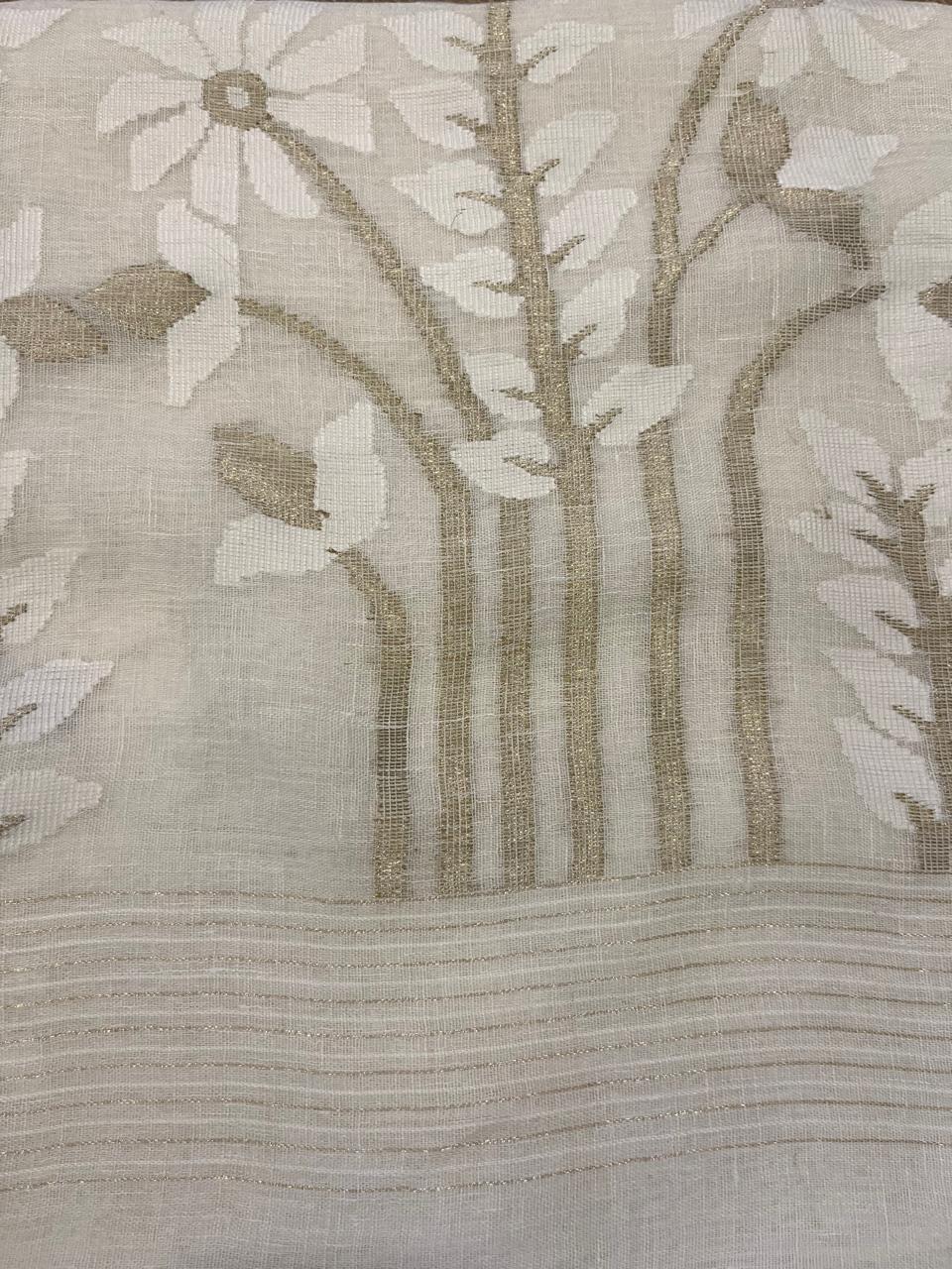 Bela: Regal Ivory Linen Handwoven Jamdani