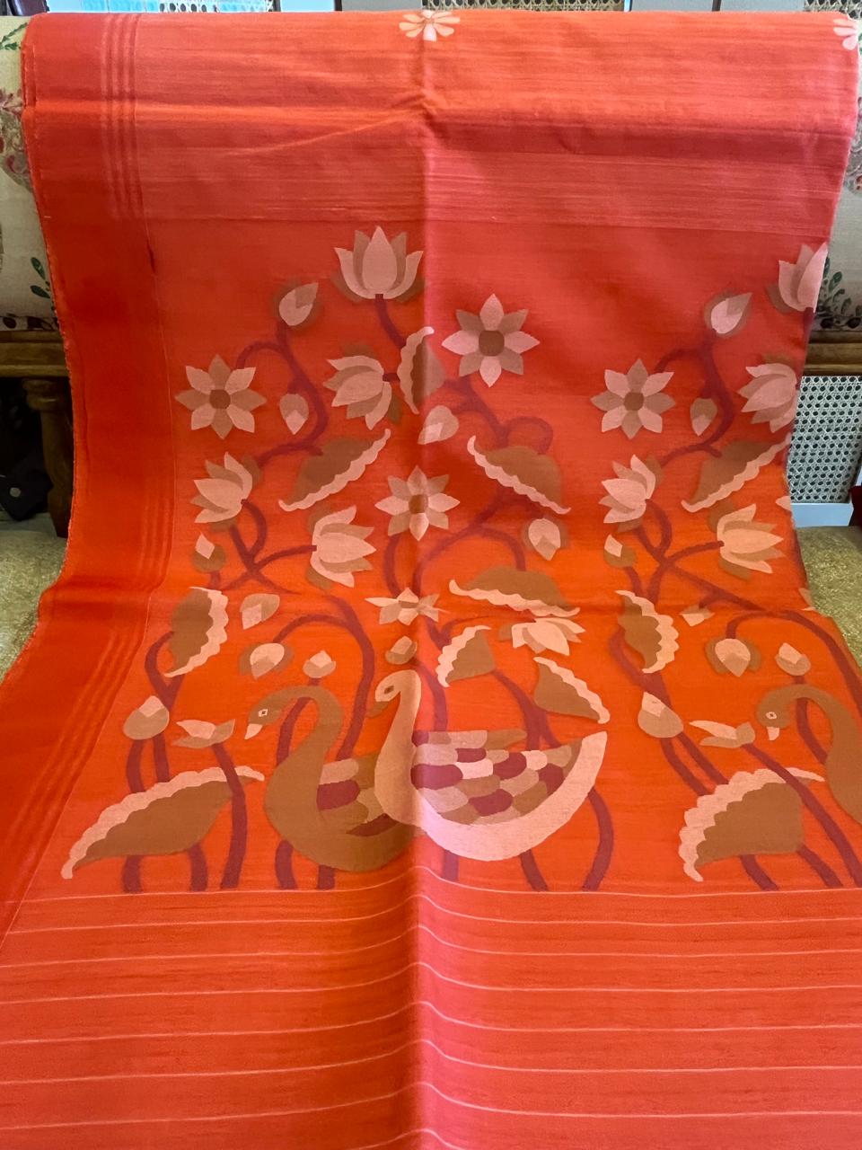 Dipshika: Flame Orange Matka Jamdani