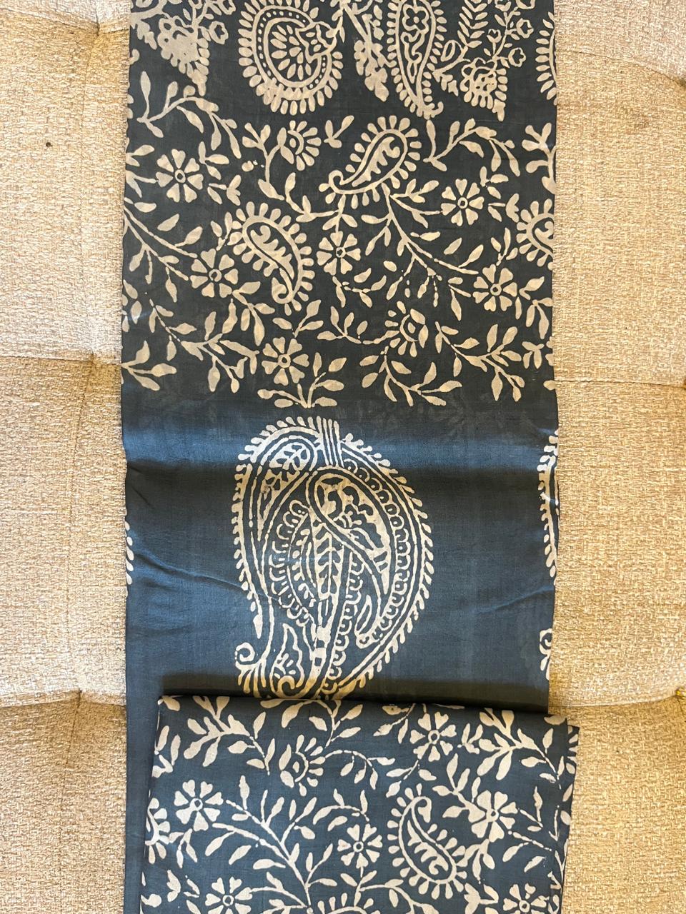 Shabnam: Charcoal Blue 3 Ply Bishnupur Pure Silk