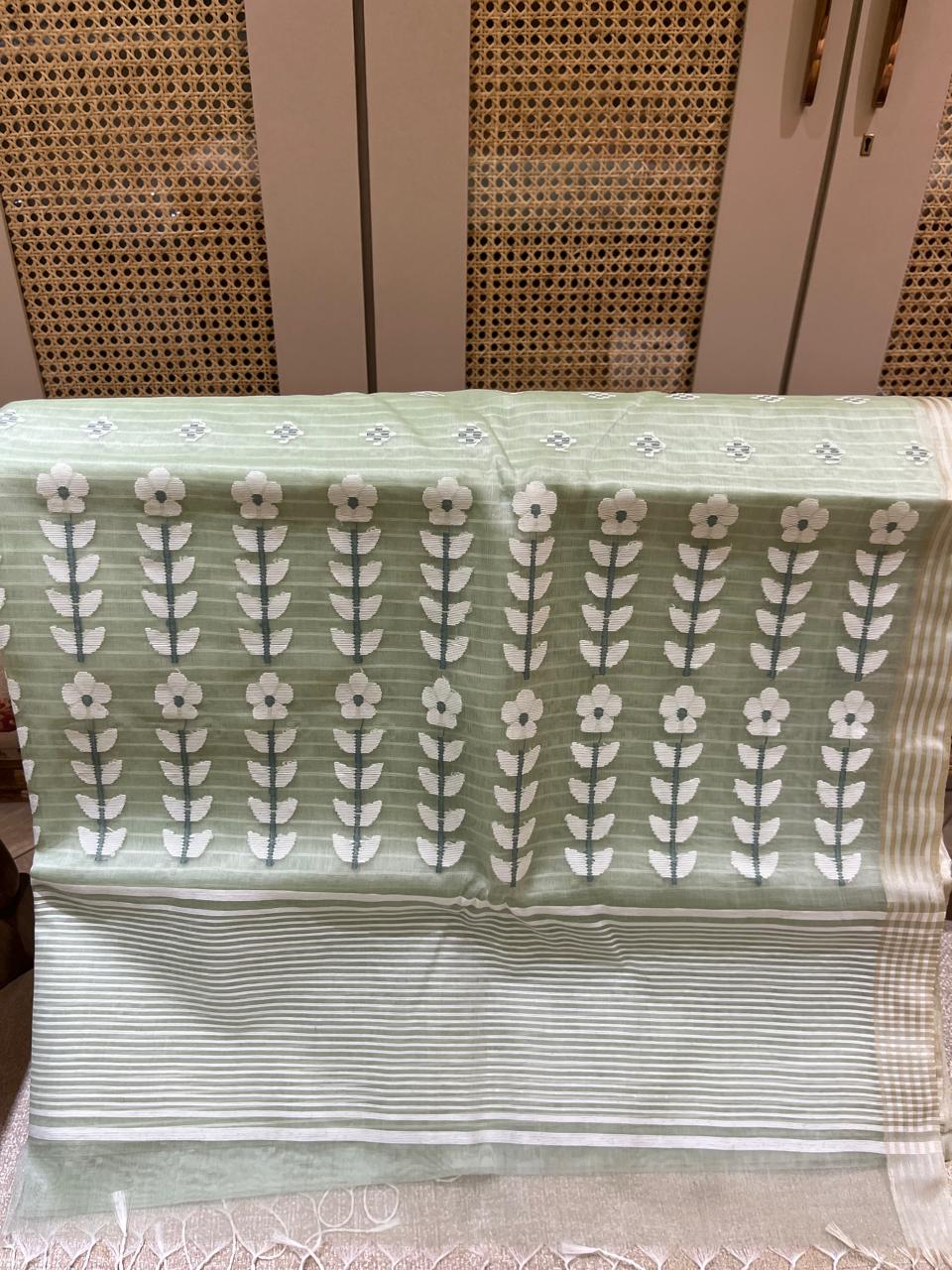 Shefali: Pistachio Green Handwoven Jamdani