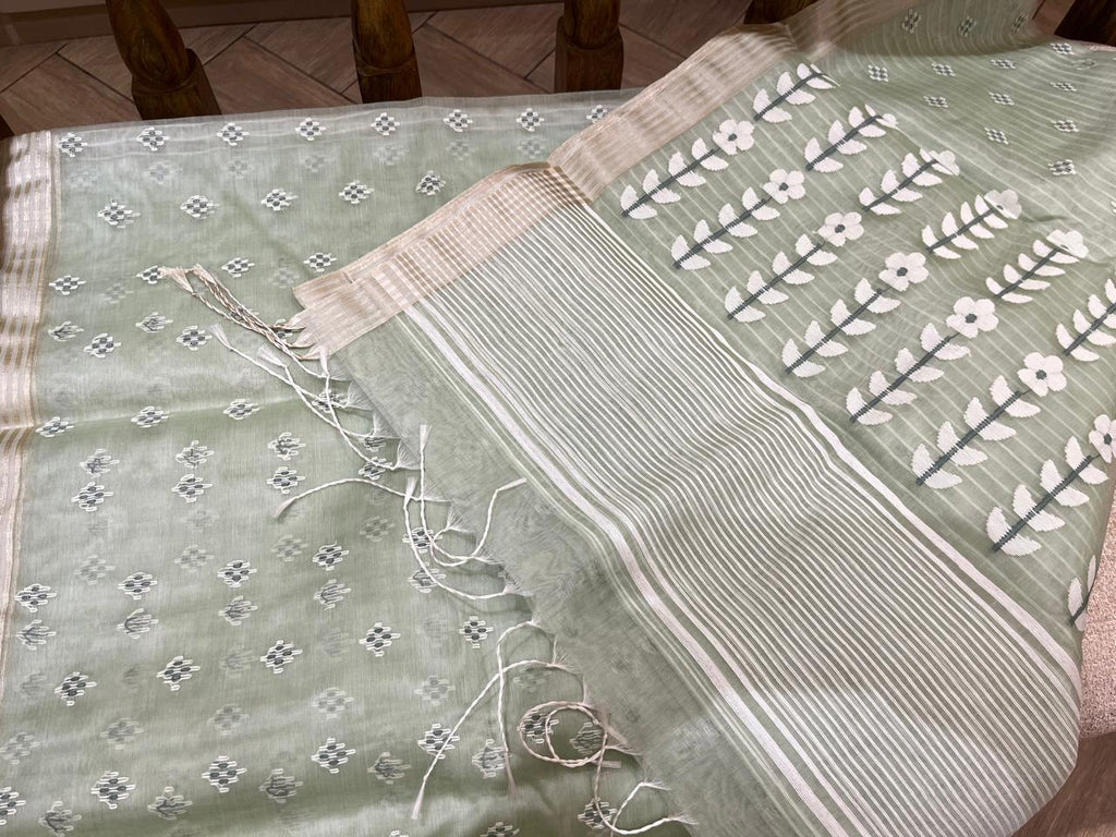Shefali: Pistachio Green Handwoven Jamdani
