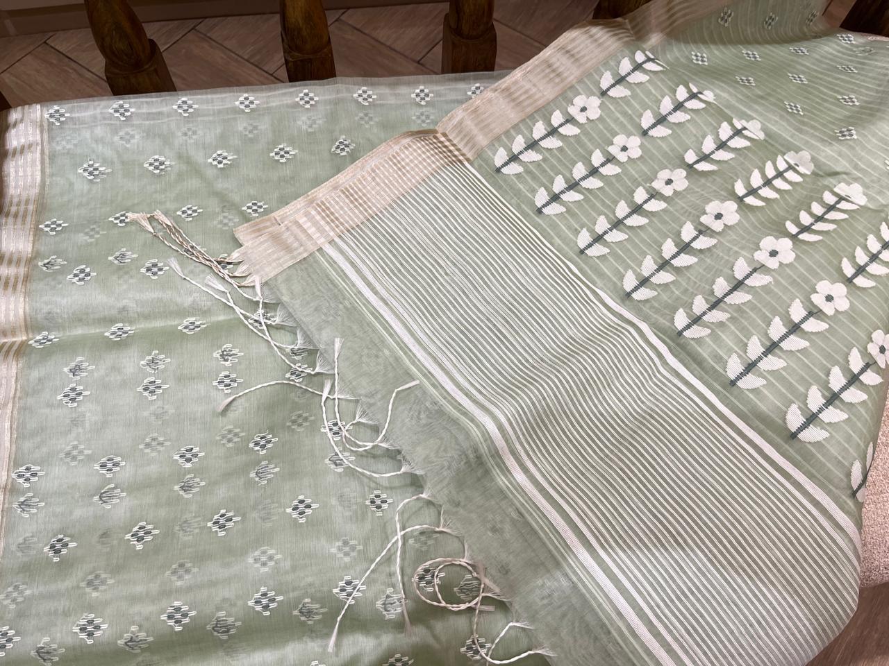 Shefali: Pistachio Green Handwoven Jamdani