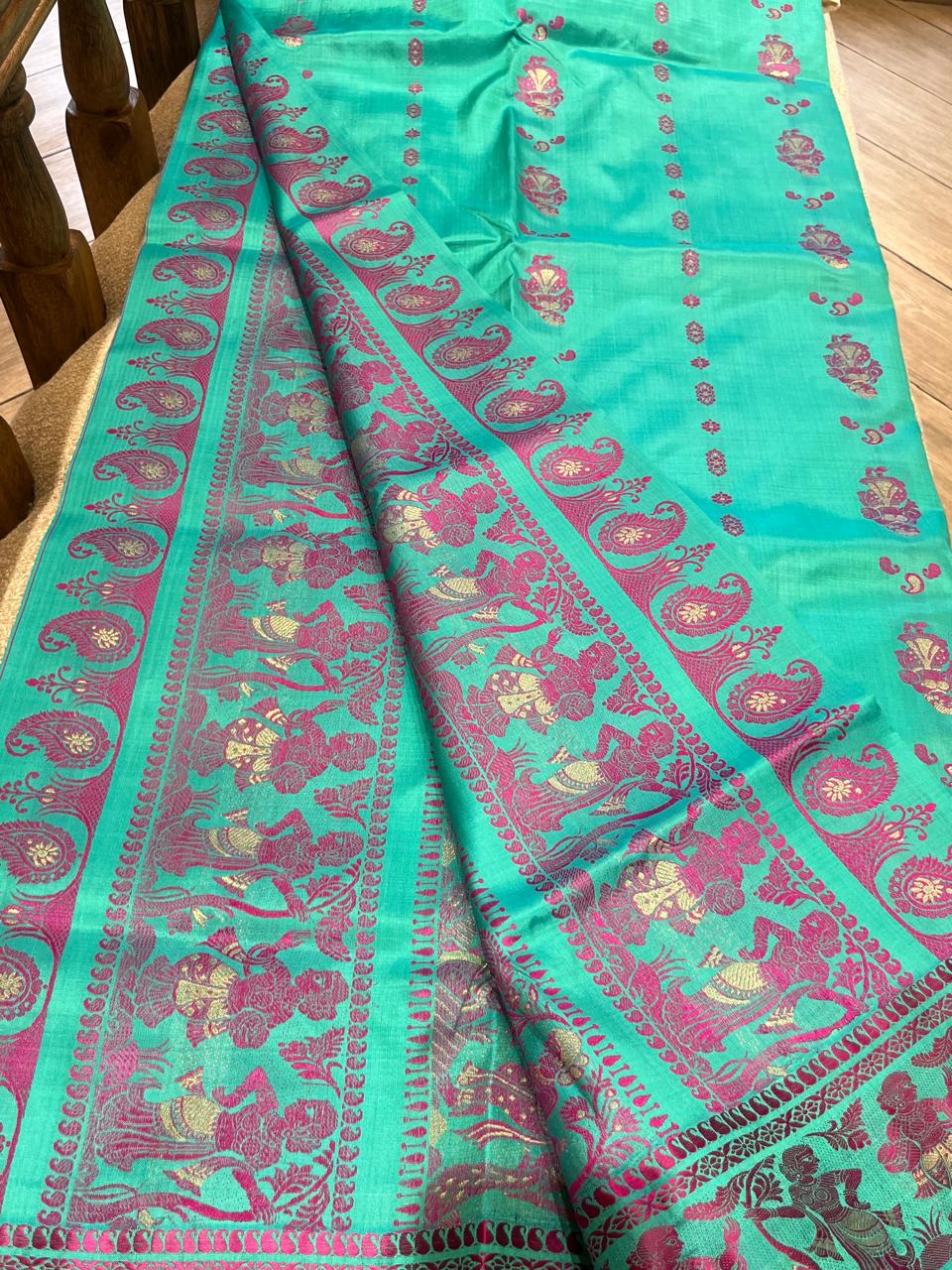 Lahari: Minakari Blue Baluchari with Magenta Butti