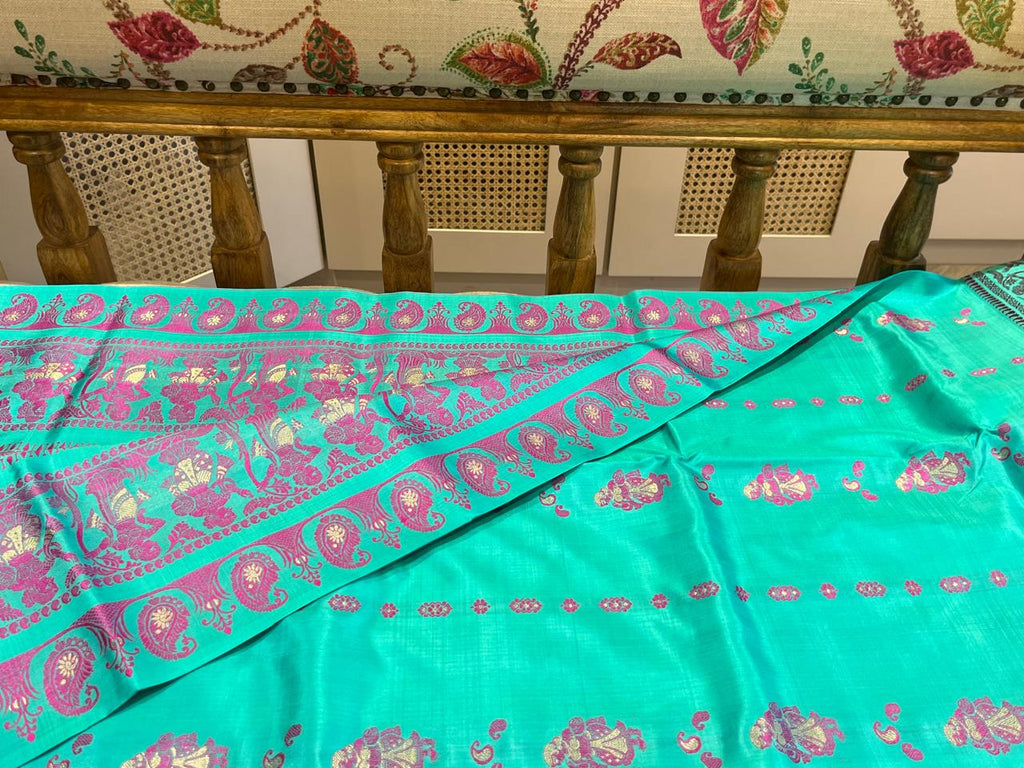 Lahari: Minakari Blue Baluchari with Magenta Butti