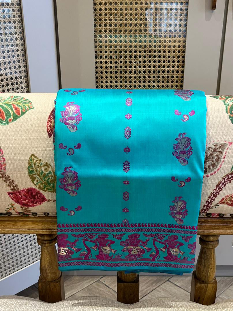 Lahari: Minakari Blue Baluchari with Magenta Butti