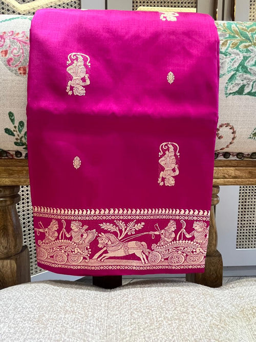Alta: Rani Pink Baluchari with Gold Butti and Chariot Border