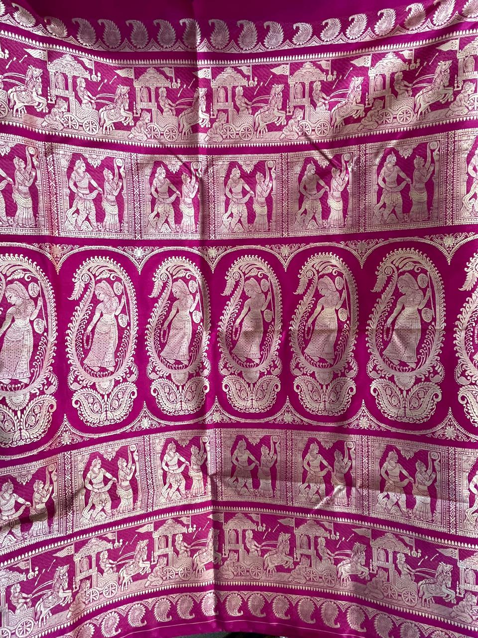 Alta: Rani Pink Baluchari with Gold Butti and Chariot Border
