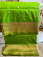 Pallavi: Pure Silk Parrot Green Benarasi