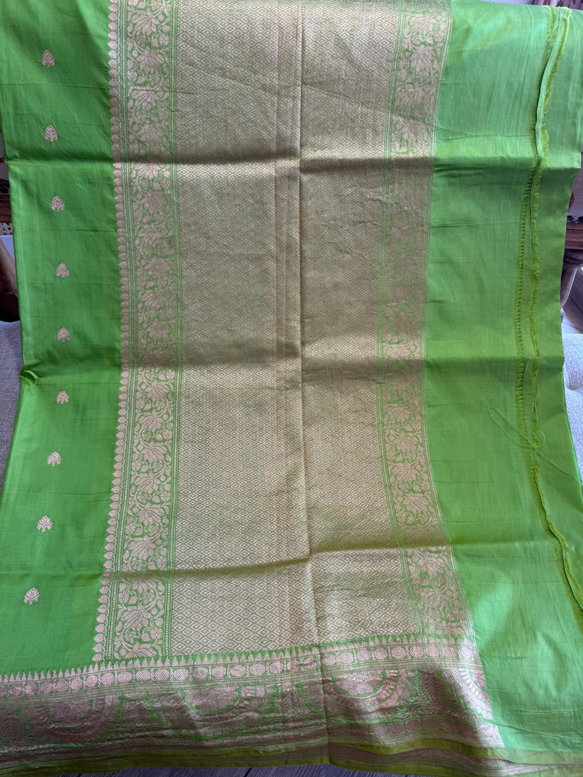 Pallavi: Pure Silk Parrot Green Benarasi