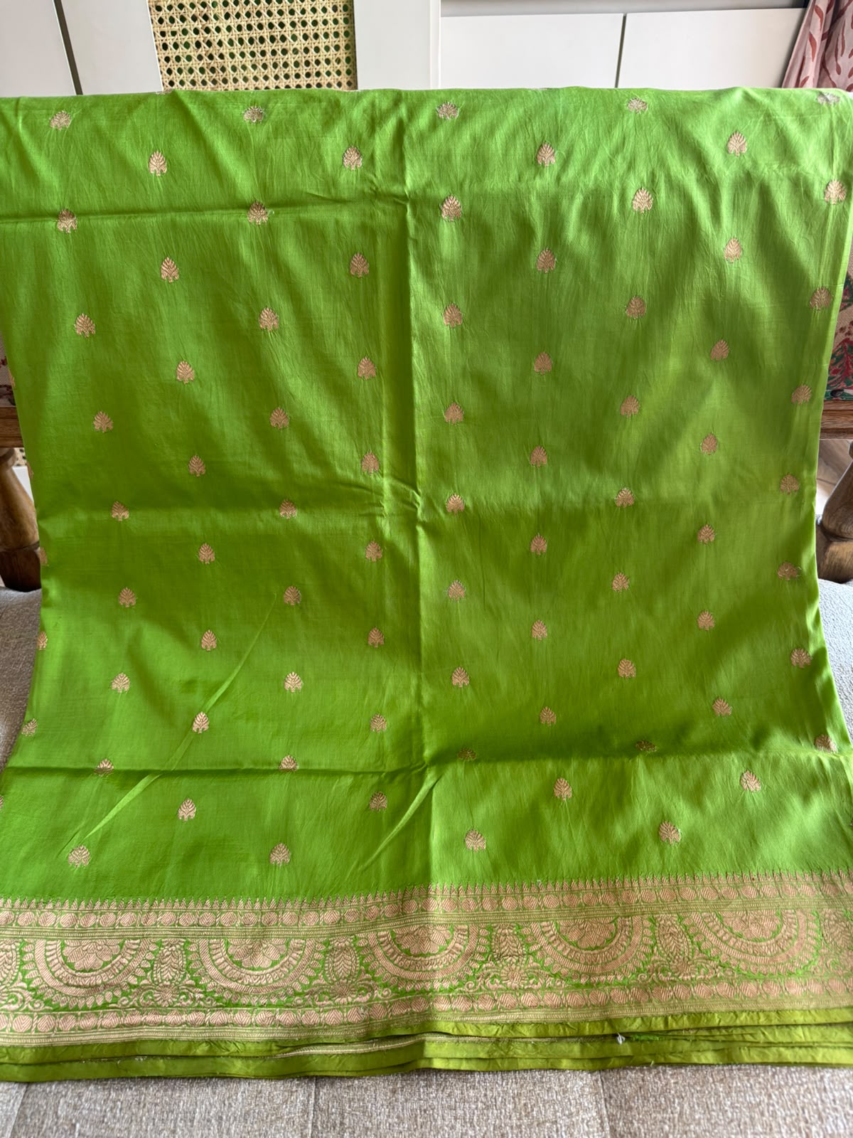 Pallavi: Pure Silk Parrot Green Benarasi
