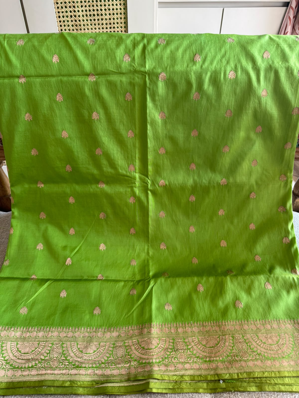 Pallavi: Pure Silk Parrot Green Benarasi