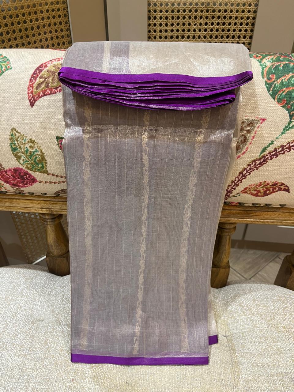 Indulekha: Pure Tissue Banarasi, Purple Selvedge