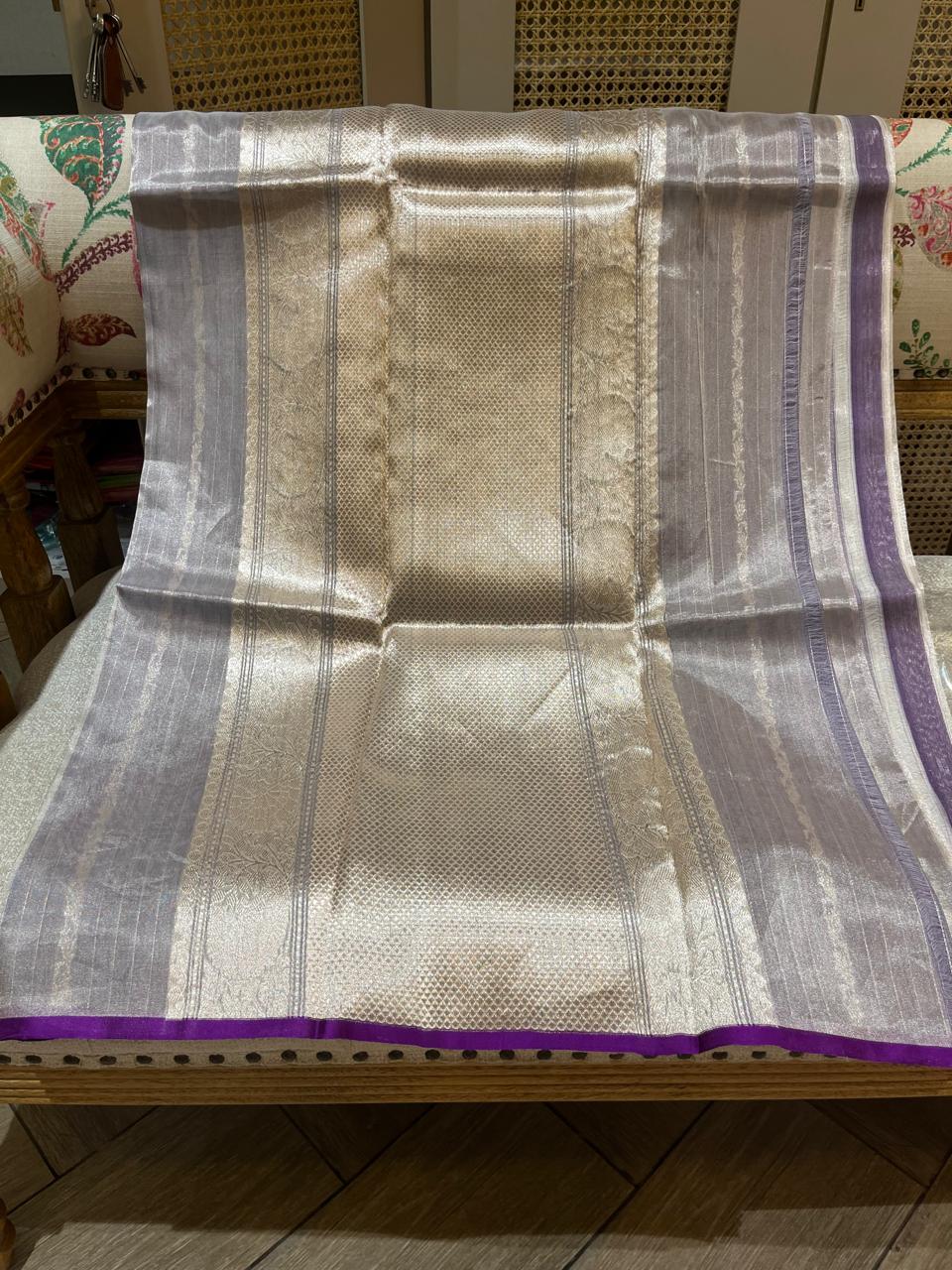 Indulekha: Pure Tissue Banarasi, Purple Selvedge