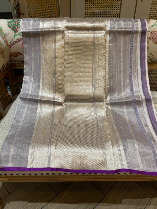 Indulekha: Pure Tissue Banarasi, Purple Selvedge