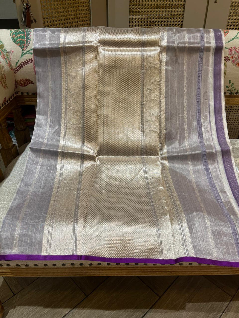 Indulekha: Pure Tissue Banarasi, Purple Selvedge