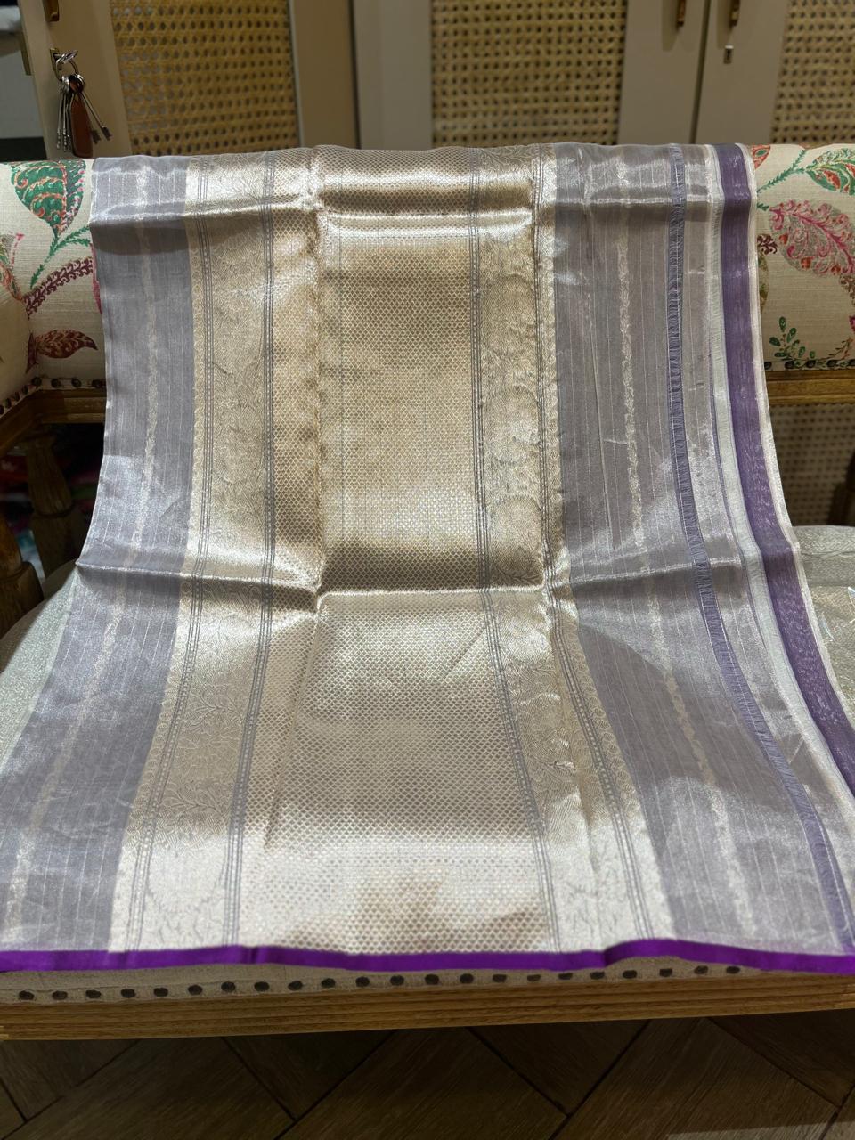 Indulekha: Pure Tissue Banarasi, Purple Selvedge