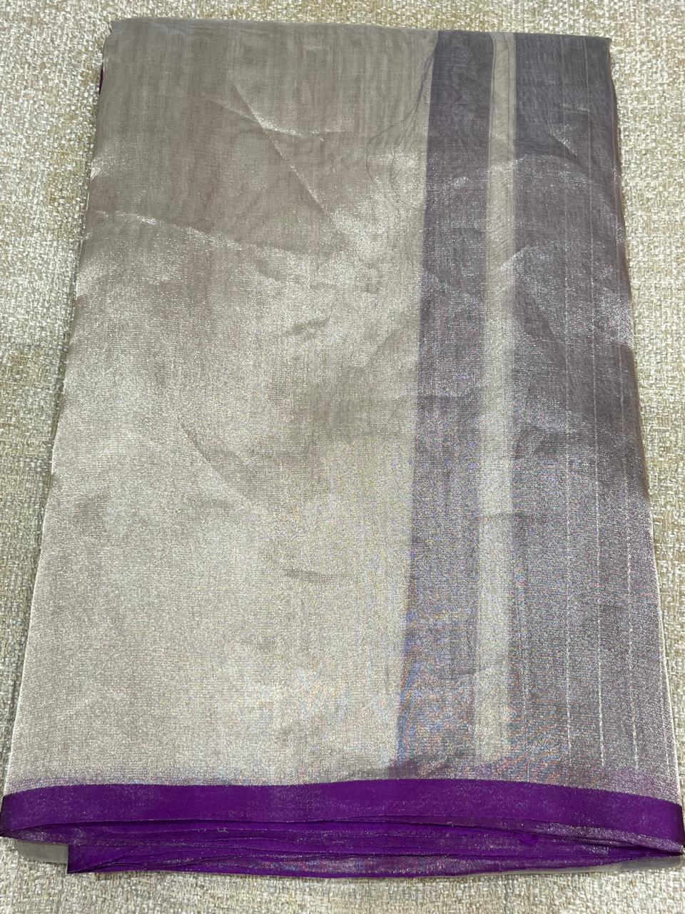 Indulekha: Pure Tissue Banarasi, Purple Selvedge
