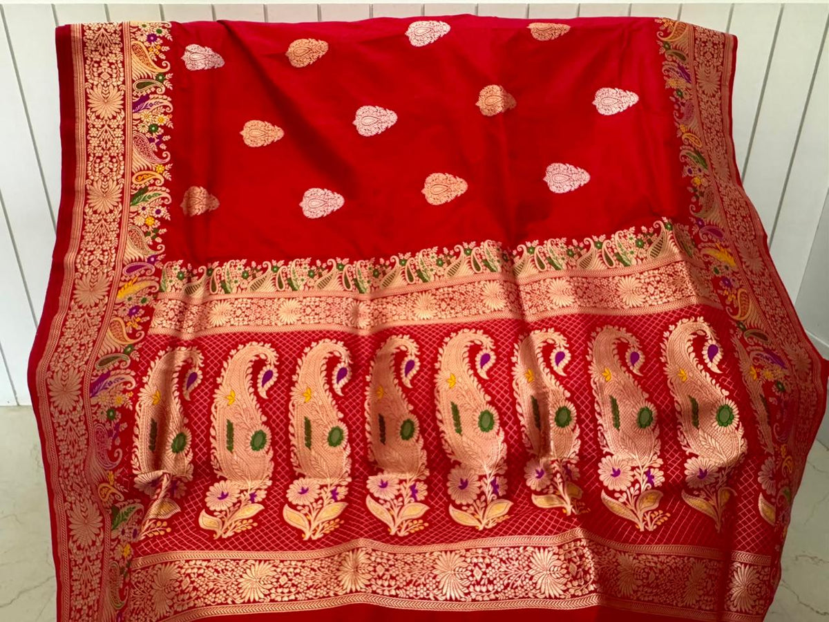 Amara: Regal Red Pure Katan Kadhua Benarasi