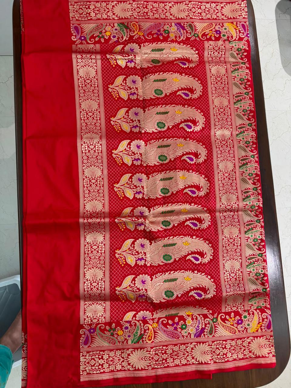 Amara: Regal Red Pure Katan Kadhua Benarasi