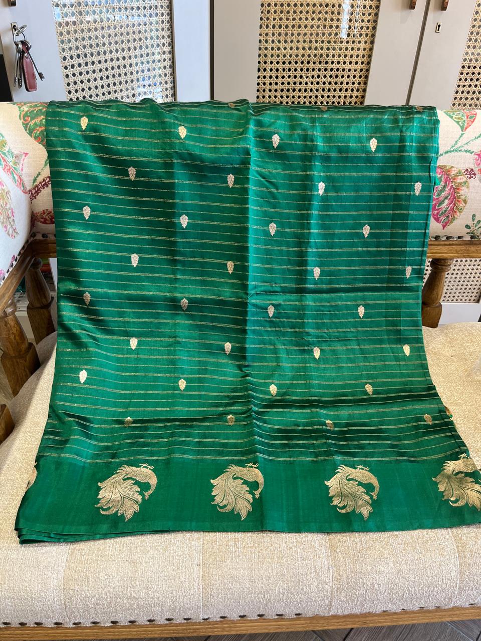 Haritha: Lightweight Silk Banarasi, Peacock Border