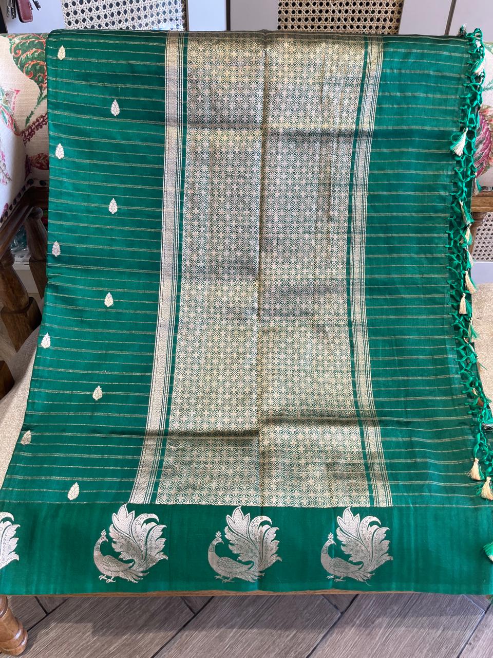 Haritha: Lightweight Silk Banarasi, Peacock Border