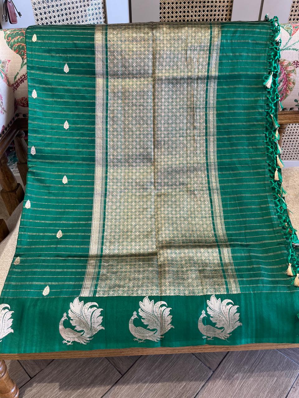 Haritha: Lightweight Silk Banarasi, Peacock Border