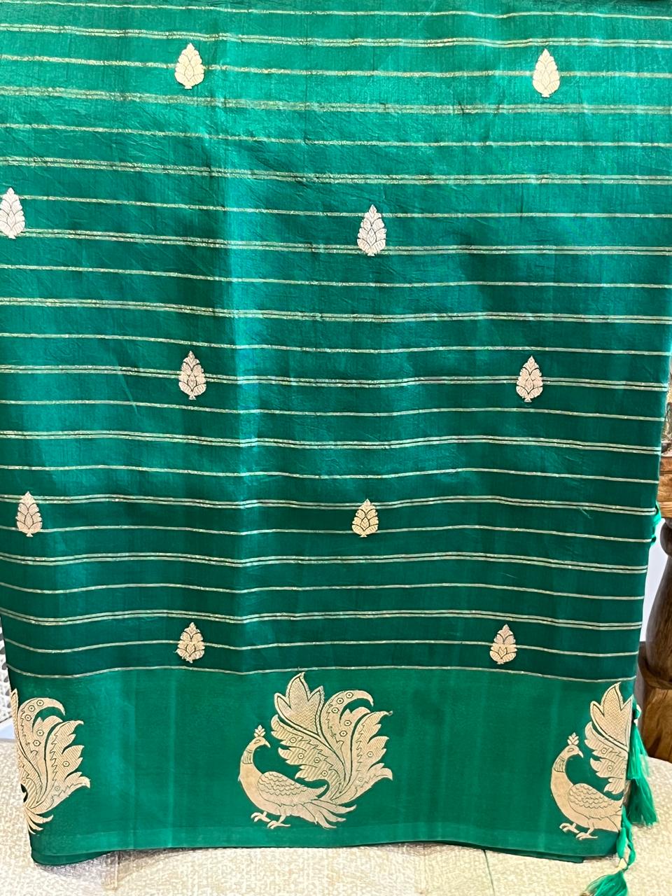 Haritha: Lightweight Silk Banarasi, Peacock Border