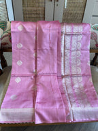Sharmili: Silver Paisley Buttis on Blush Pink Banarasi