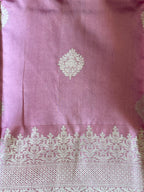 Sharmili: Silver Paisley Buttis on Blush Pink Banarasi