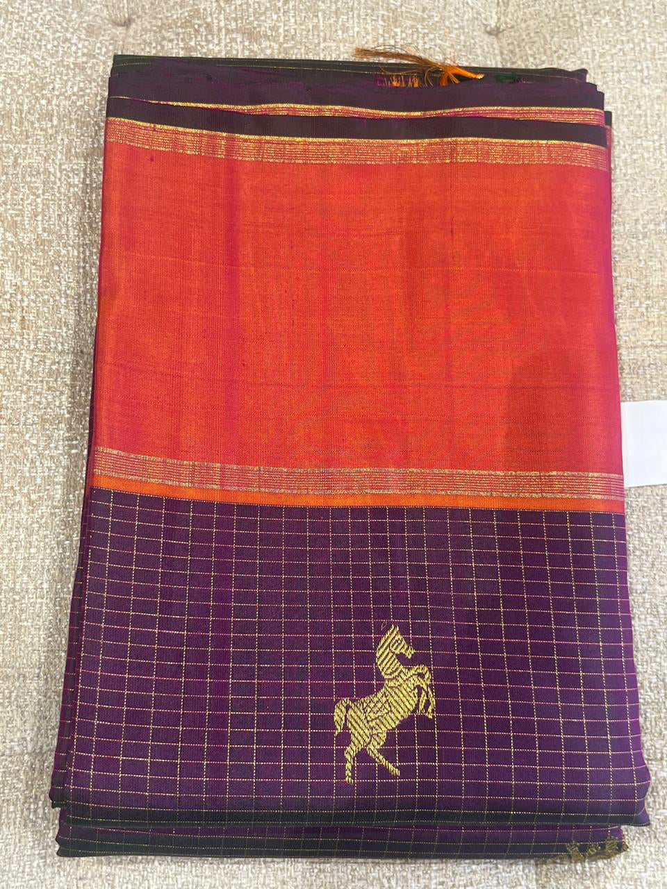 Ashwini: Purple Kattam Kanjeevaram, Korvai Coral Border