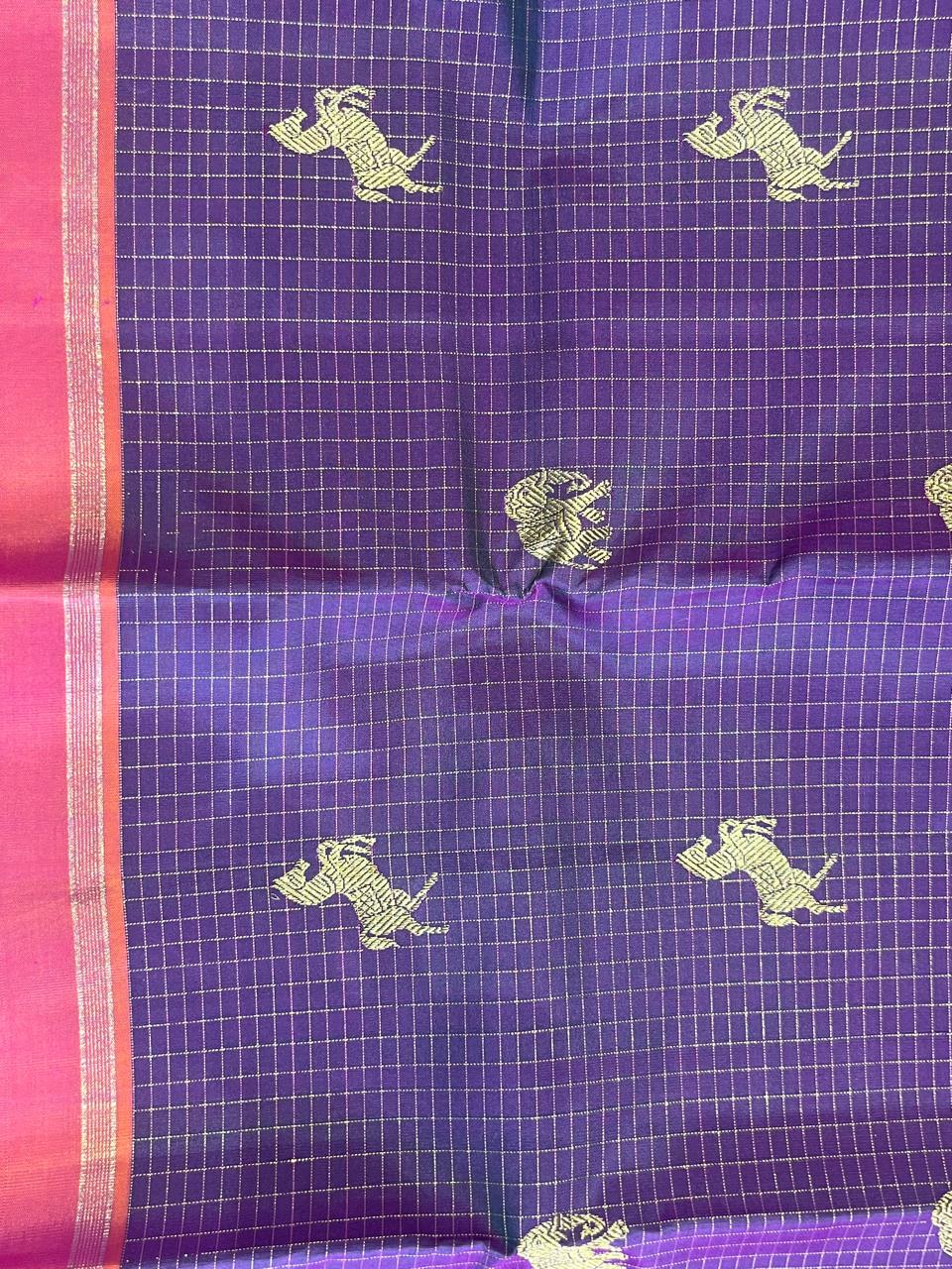 Ashwini: Purple Kattam Kanjeevaram, Korvai Coral Border
