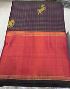 Ashwini: Purple Kattam Kanjeevaram, Korvai Coral Border