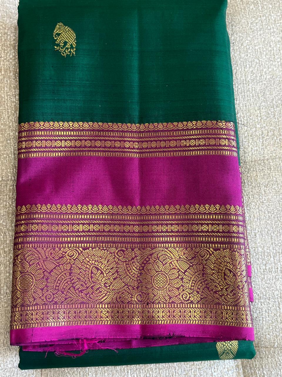 Panna: Emerald Green Kanjeevaram with Wide Magenta Border