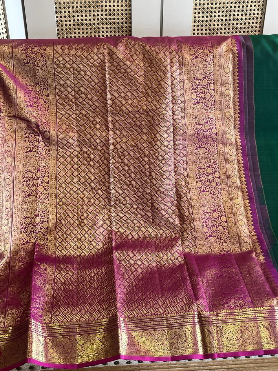 Panna: Emerald Green Kanjeevaram with Wide Magenta Border