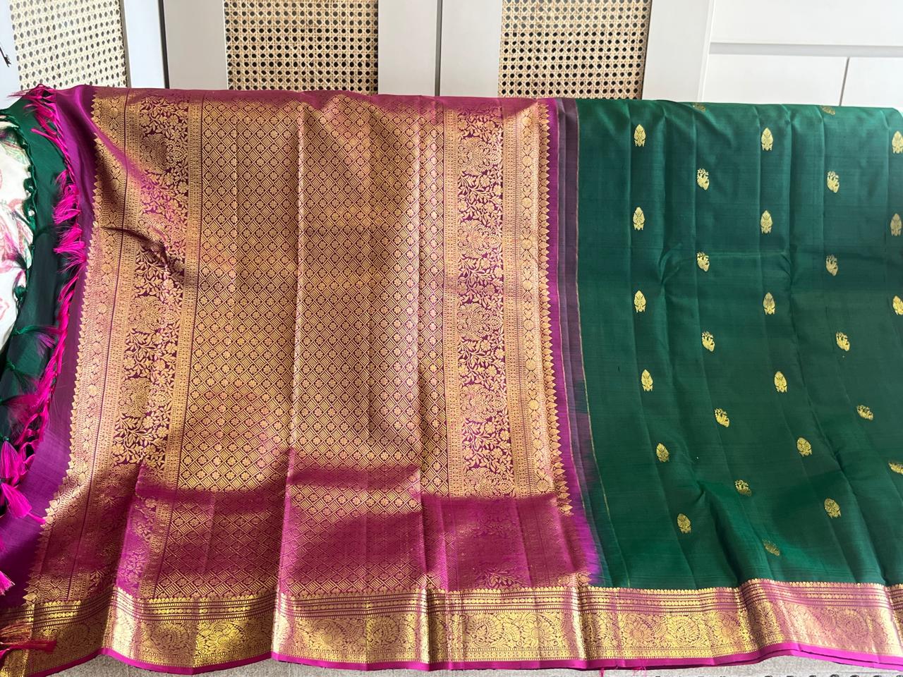 Panna: Emerald Green Kanjeevaram with Wide Magenta Border