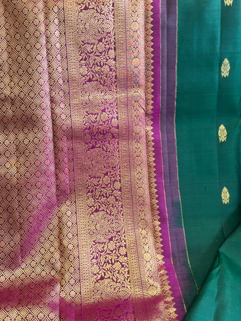Panna: Emerald Green Kanjeevaram with Wide Magenta Border