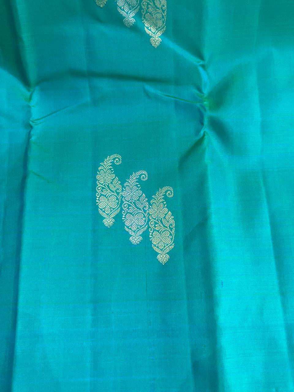 Morpankhi: Peacock-Teal Borderless Kanjeevaram