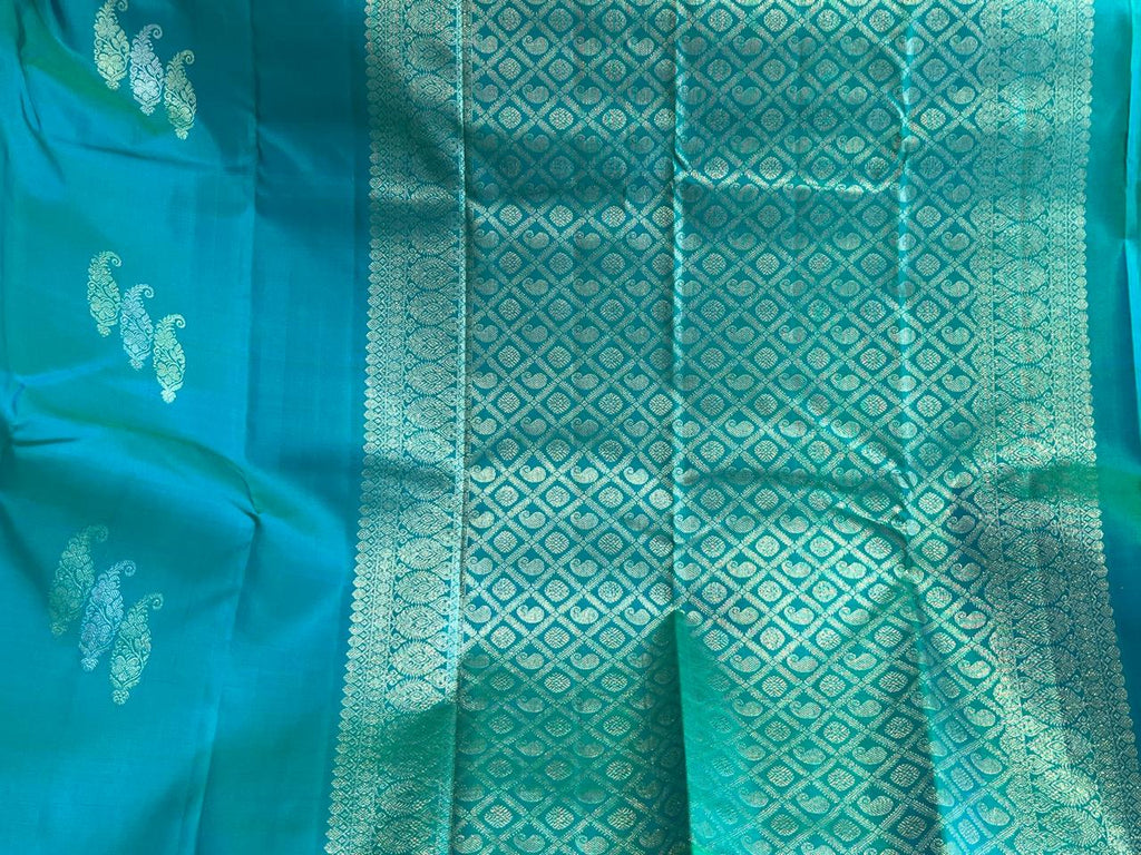 Morpankhi: Peacock-Teal Borderless Kanjeevaram