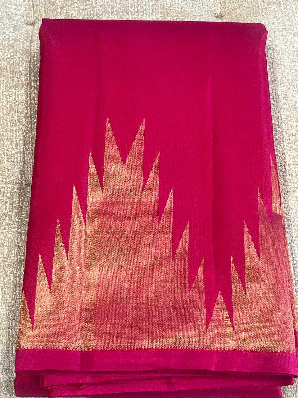 Gulal: Rani Pink Kanjeevaram with Temple Gold Border